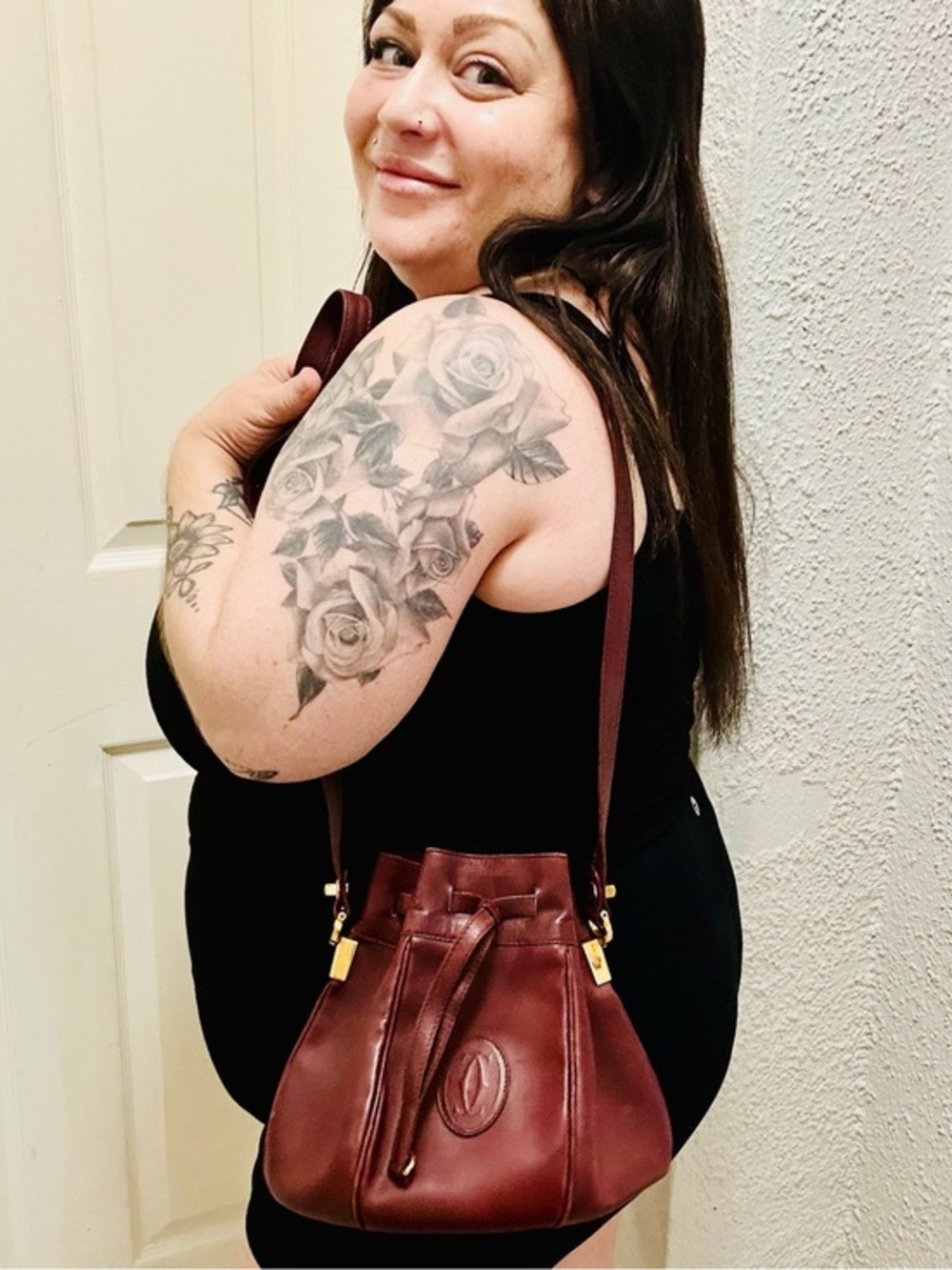 Vintage Must de Cartier Bordeaux Burgundy Leather Drawstring Bucket Shoulder Bag